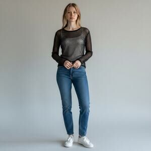 Divided Top Womens Med. Fairy Grunge Mesh Sheer Black Edgy Rocker Goth See Thru